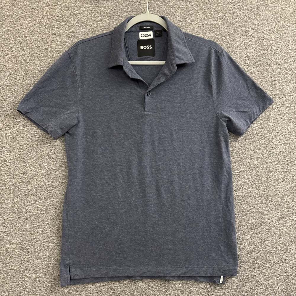 Boss Hugo Boss Men's Size Small Blue Tech Wool Short Sleeve Polo Shirt